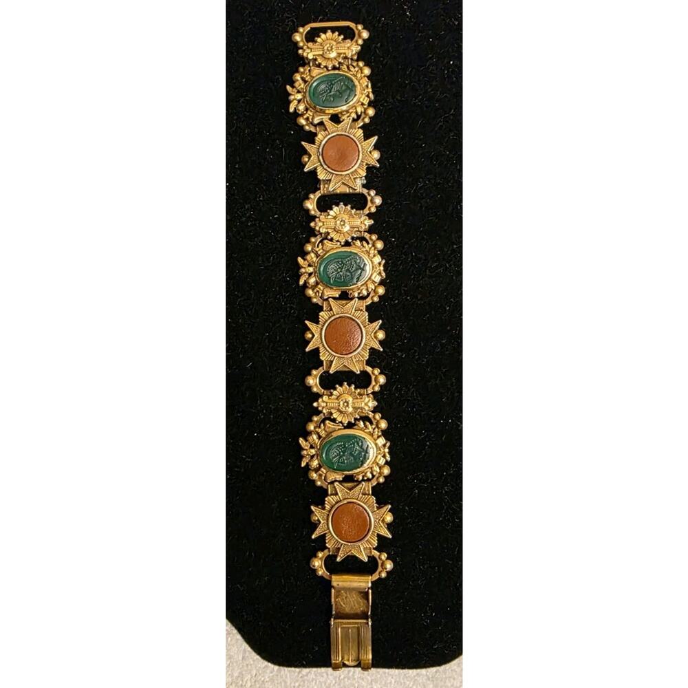 VTG ART Arthur Pepper 7 Inch Gold Tone Multicolor Panel Statement Bracelet